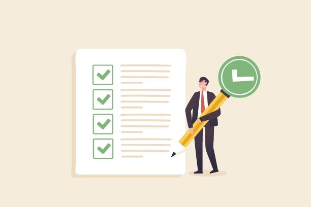 Businessman checking documents. Project tracking or goal tracker. Successfully completed part of checklist and progress is well done.